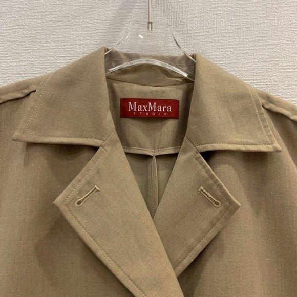 Maxmara Double-Breasted Belted Wool Blend Trench Coat Dress with Notched Collar - Picture 5 of 9